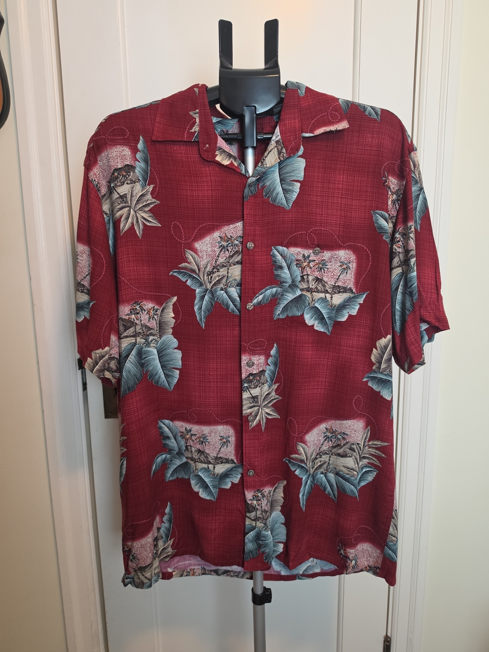 Pierre Cardin Red Tropical-Print Short Sleeve Button-Front Shirt